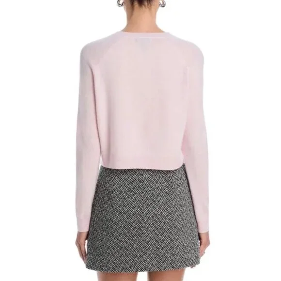 Aqua 100% Cashmere Crewneck Cardigan Cotton Candy Light Pink XS New With Tags - Picture 14 of 15